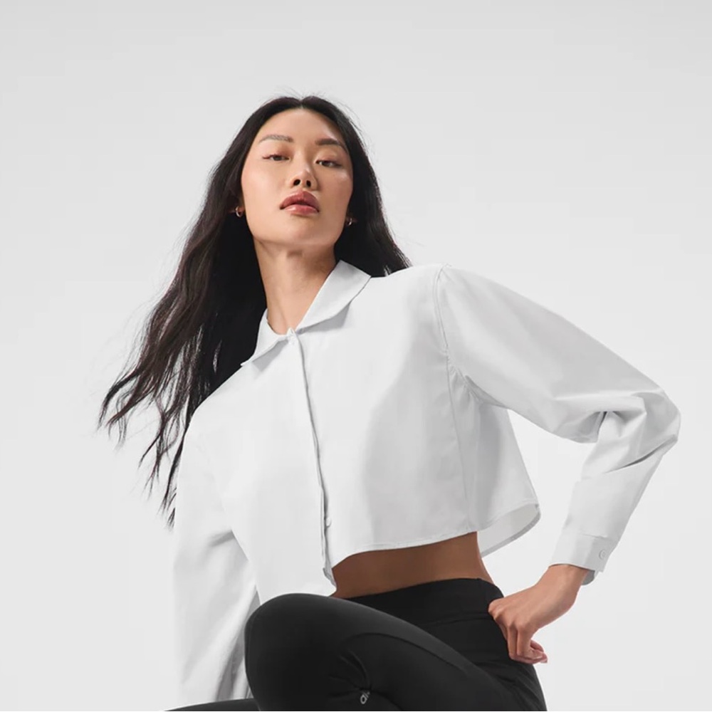 White Cropped Button-Up Shirt